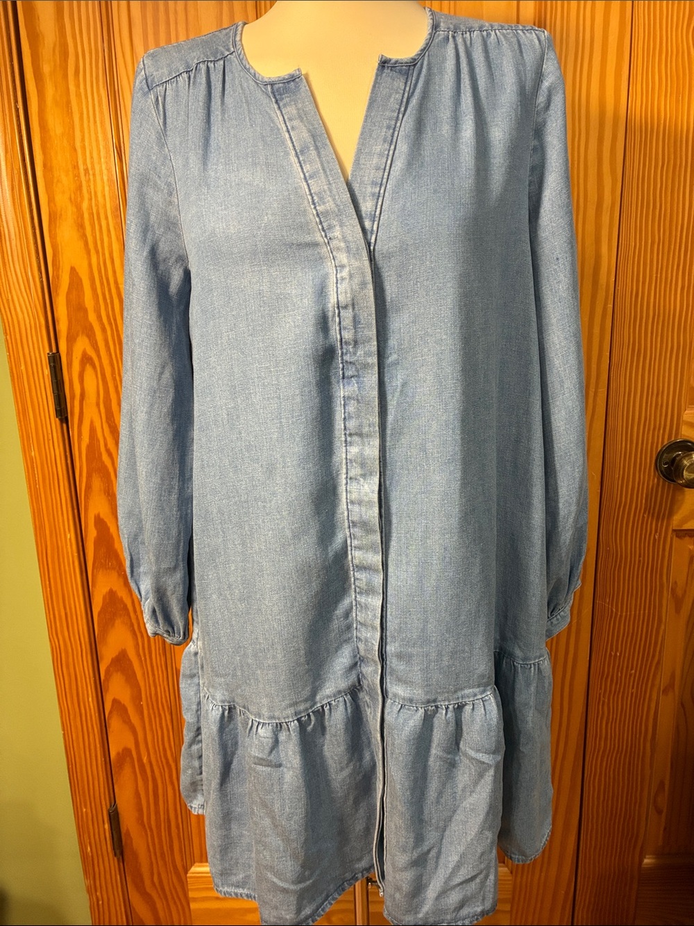 LOFT Light Blue Denim Tunic Tiered Long Sleeve Dress
